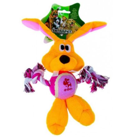Plüschkaninchen mit Tennisball, Seil - Hundespielzeug