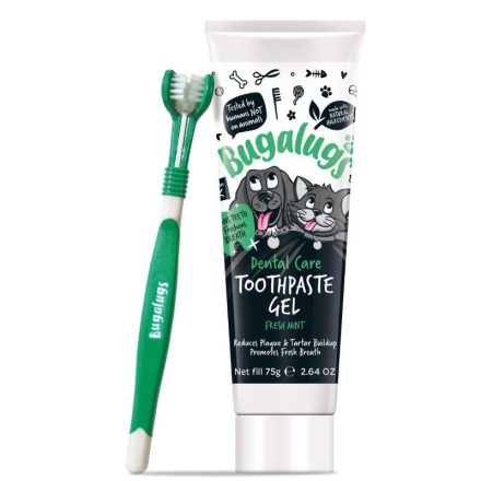 Bugalugs Zahnpflege-Set für Hunde (Zahnpasta und dreiköpfige Zahnbürste) 